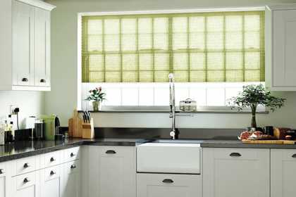 green pleated blinds