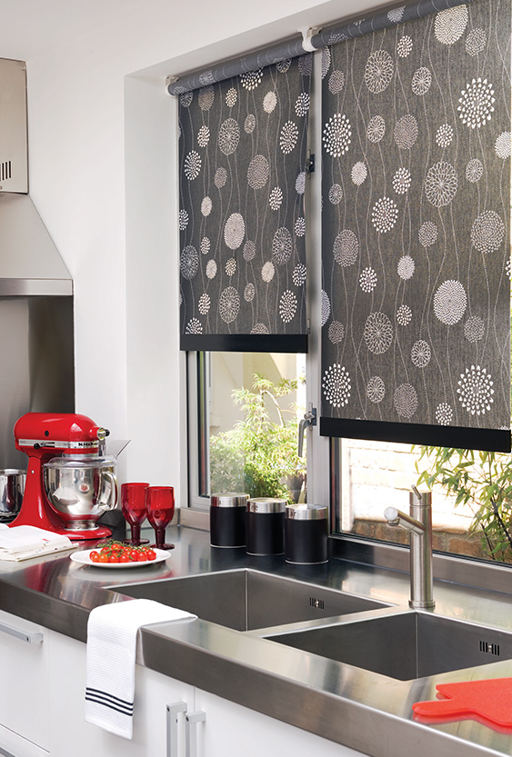 brown patterned roller blinds