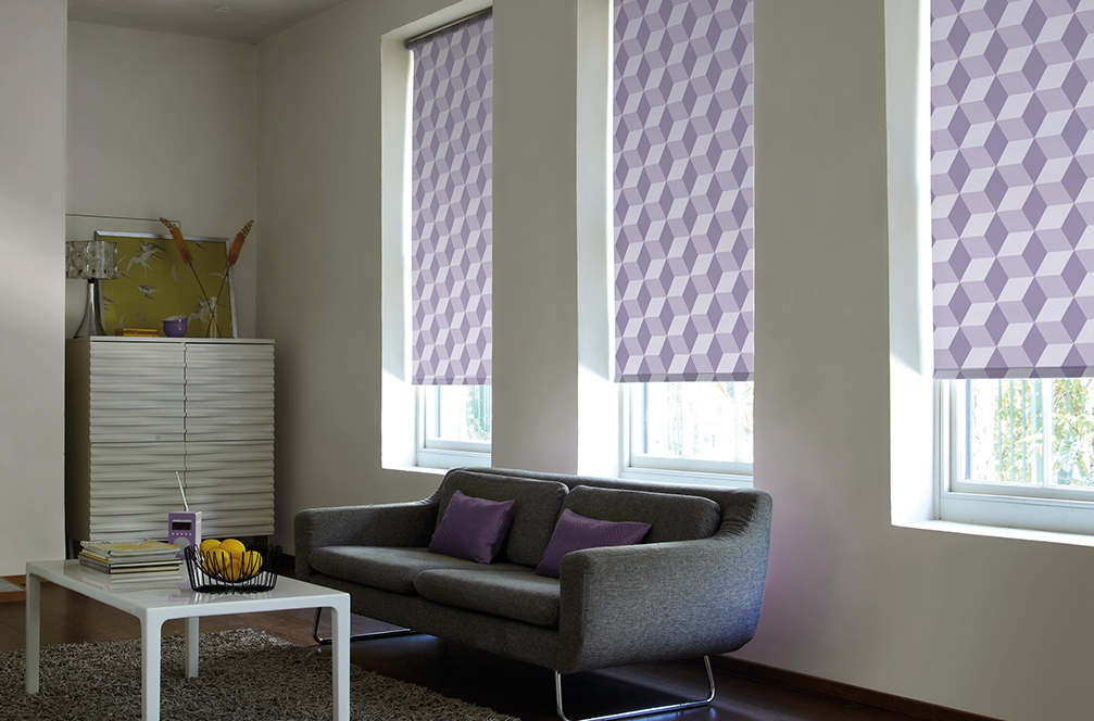 purple geometric roller blinds